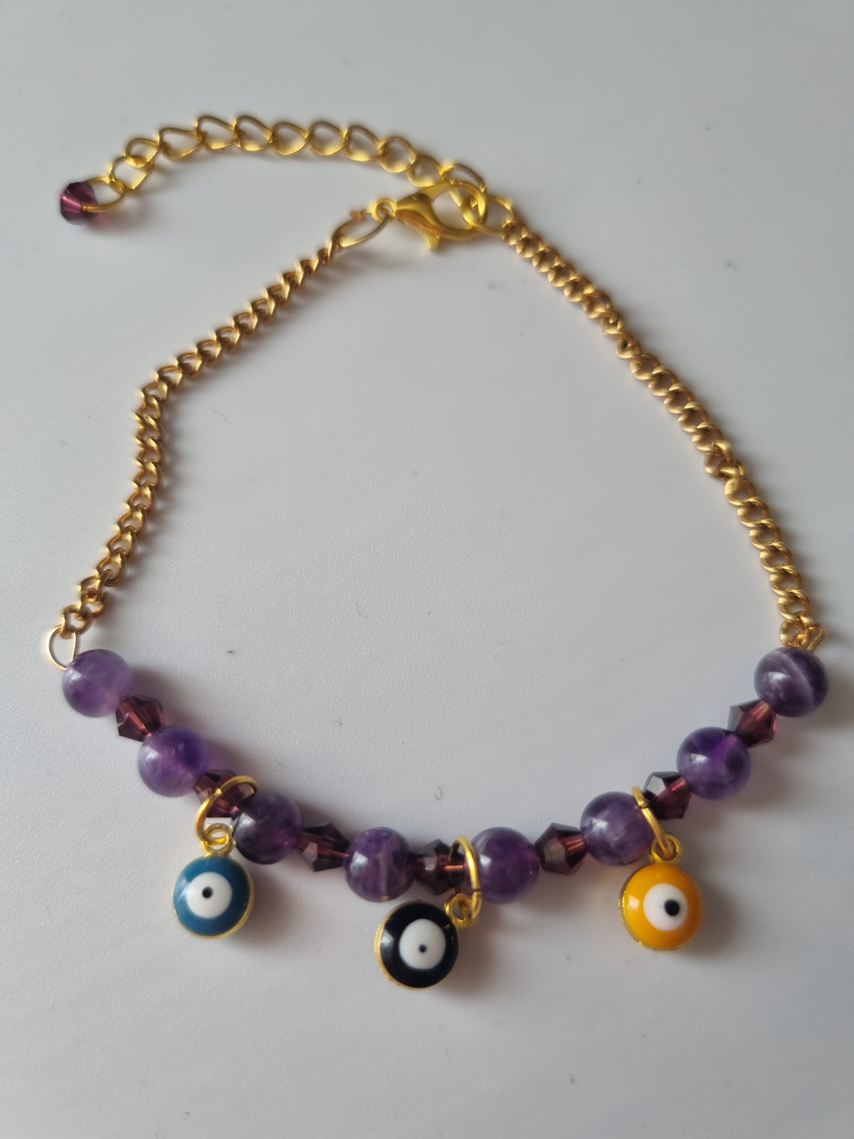 Handmade bracelets from gemstones ametist chain 18kr.color