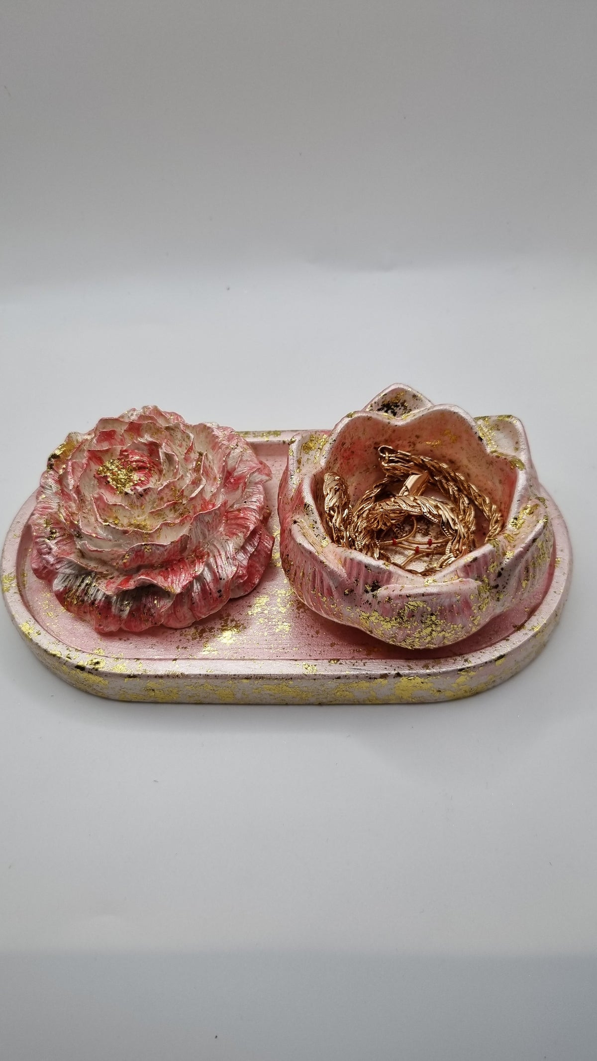 Handmade gypsum decoration jewellery tray pearl pink white color ,oil difuzer rose