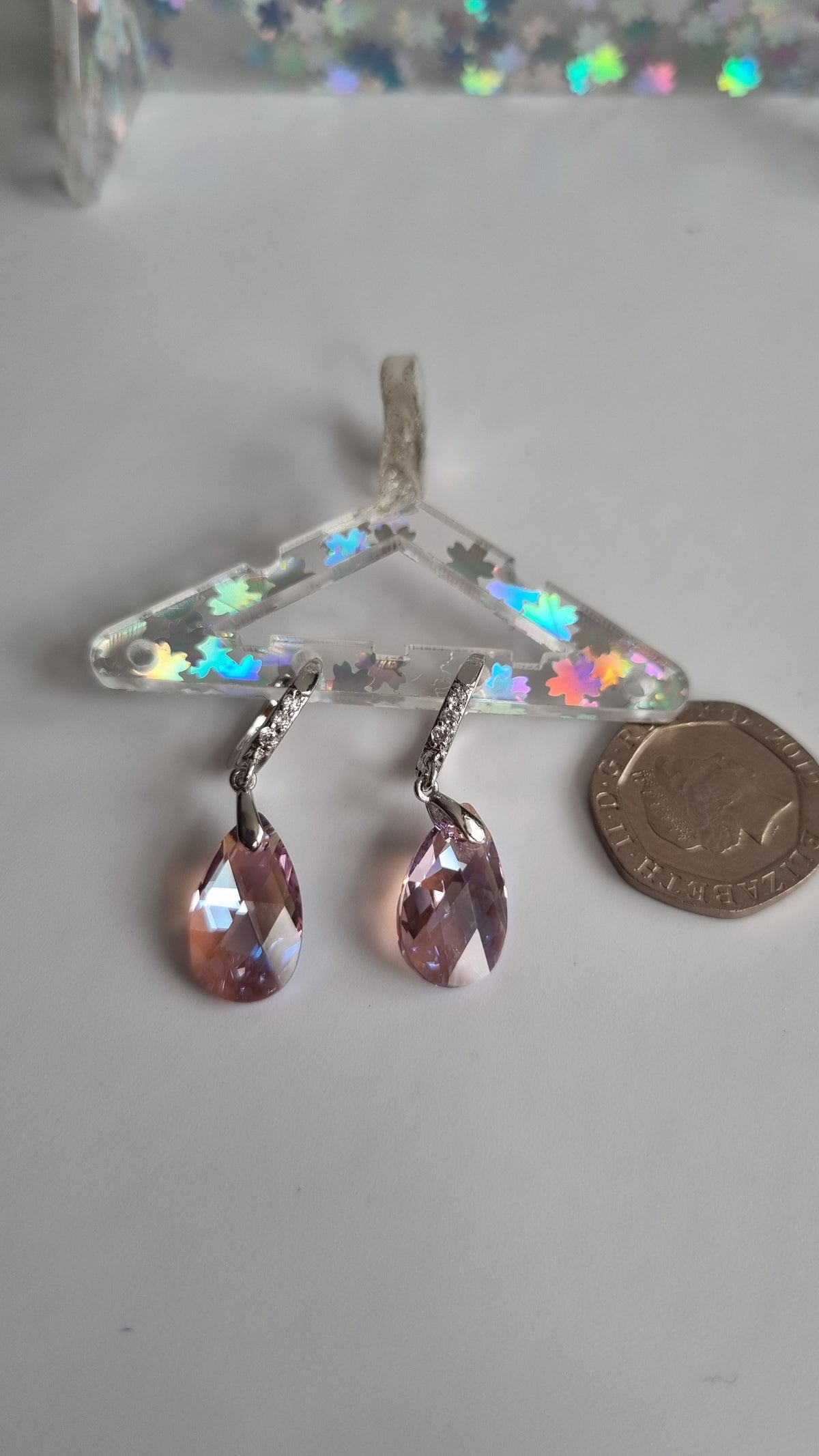 Swarovski krištolo tamsiai rožinės spalvos su Ab auskarais platina dengti auskarai hipoalergiški