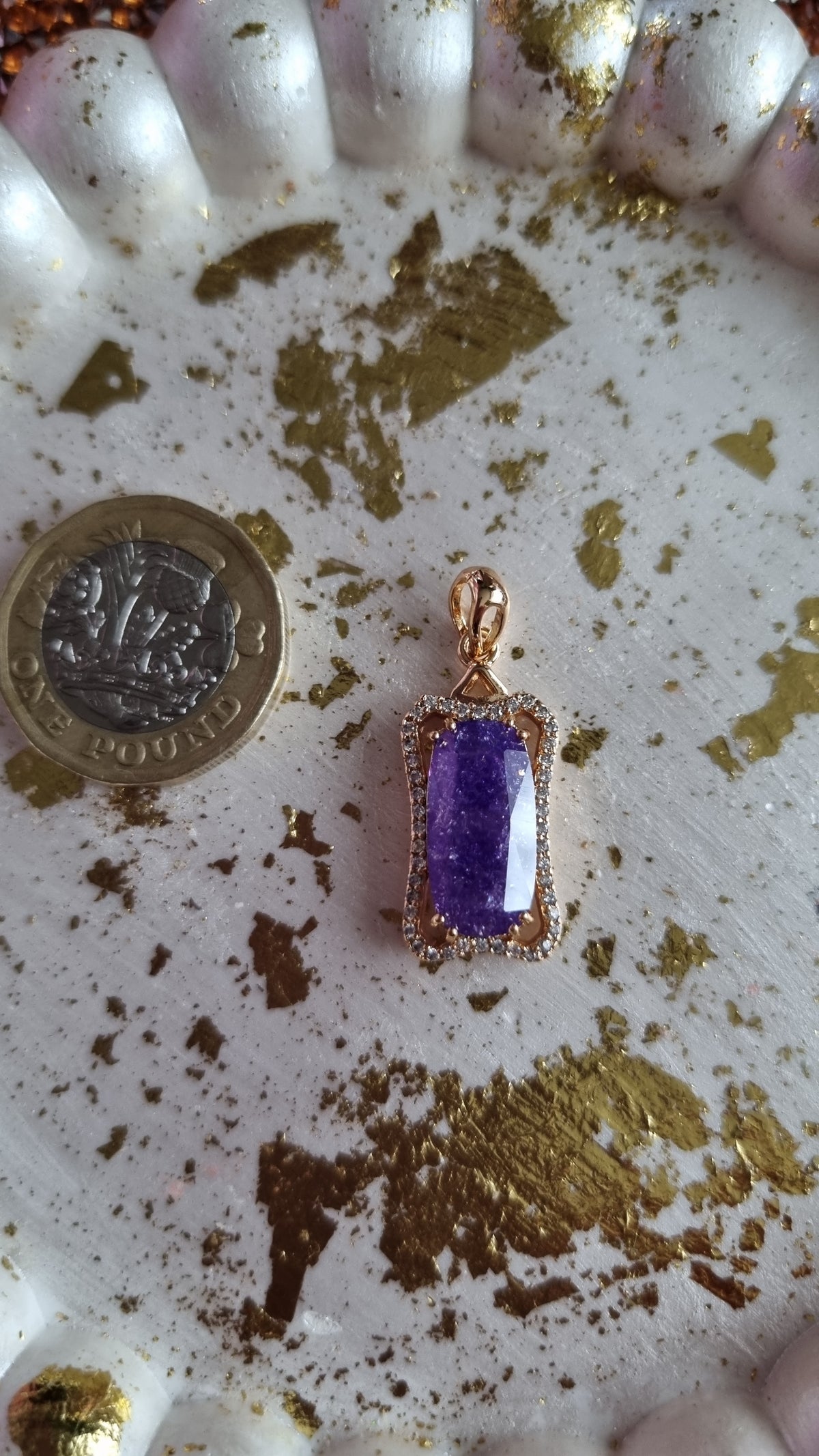 18kr.gold plated pendant with natural ice stone &sw.crystal