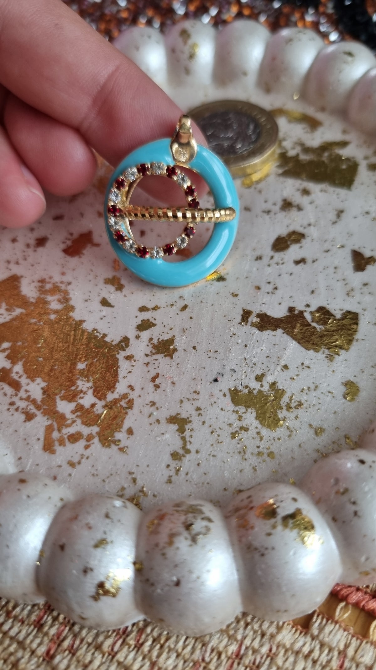 18kr.gold Plated pendant with zircon stone granet color and white Medical gold jewellery