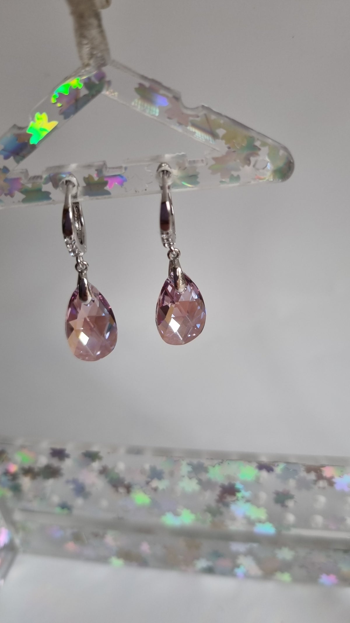 Swarovski krištolo tamsiai rožinės spalvos su Ab auskarais platina dengti auskarai hipoalergiški
