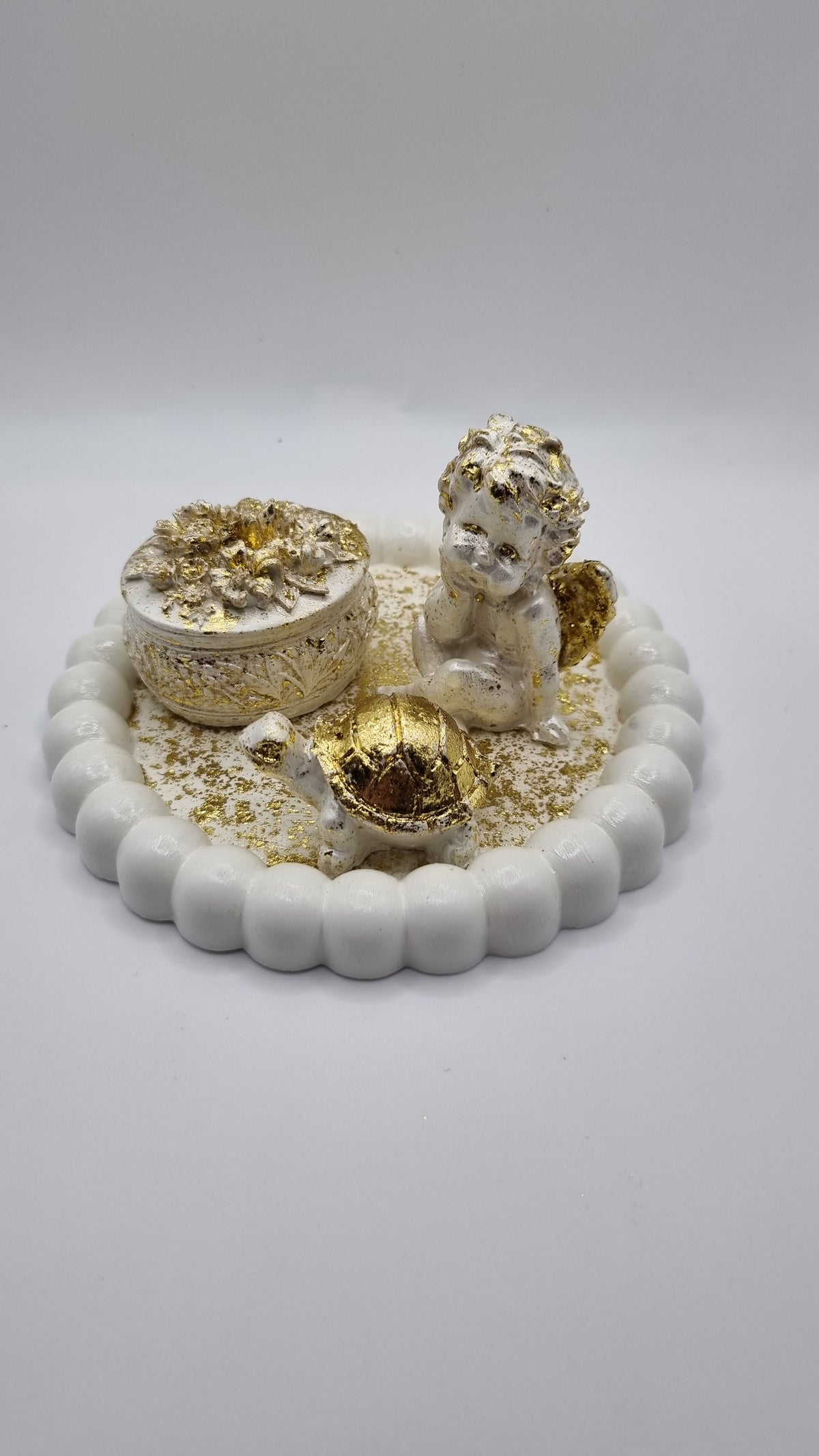 Handmade tray with gold plated decor rose ,turtle and Angel beautiful