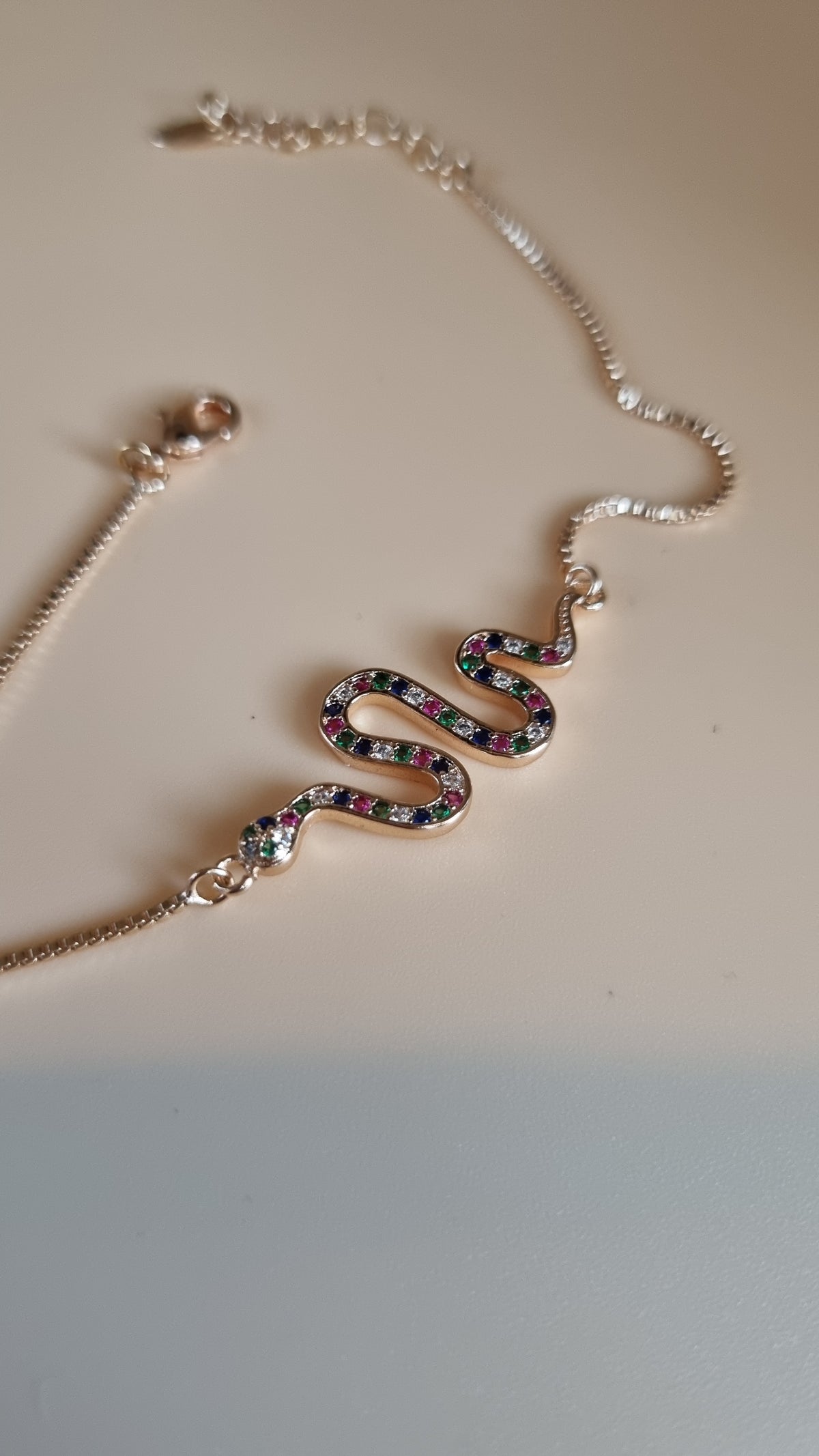 18 kr. Gold Plated bracelet waterproof hypoallergenic snake with multicolor zircon crystals