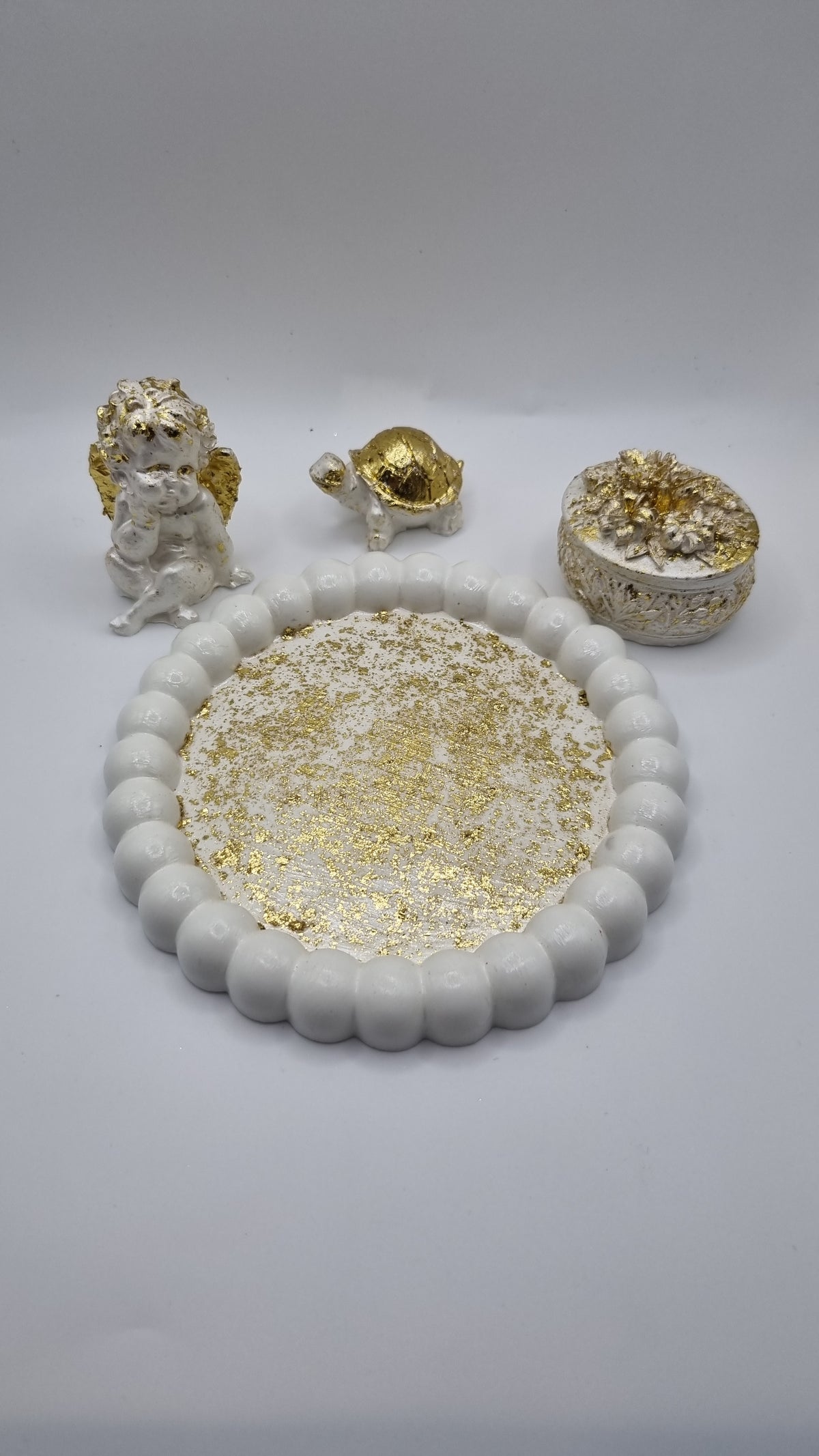 Handmade tray with gold plated decor rose ,turtle and Angel beautiful