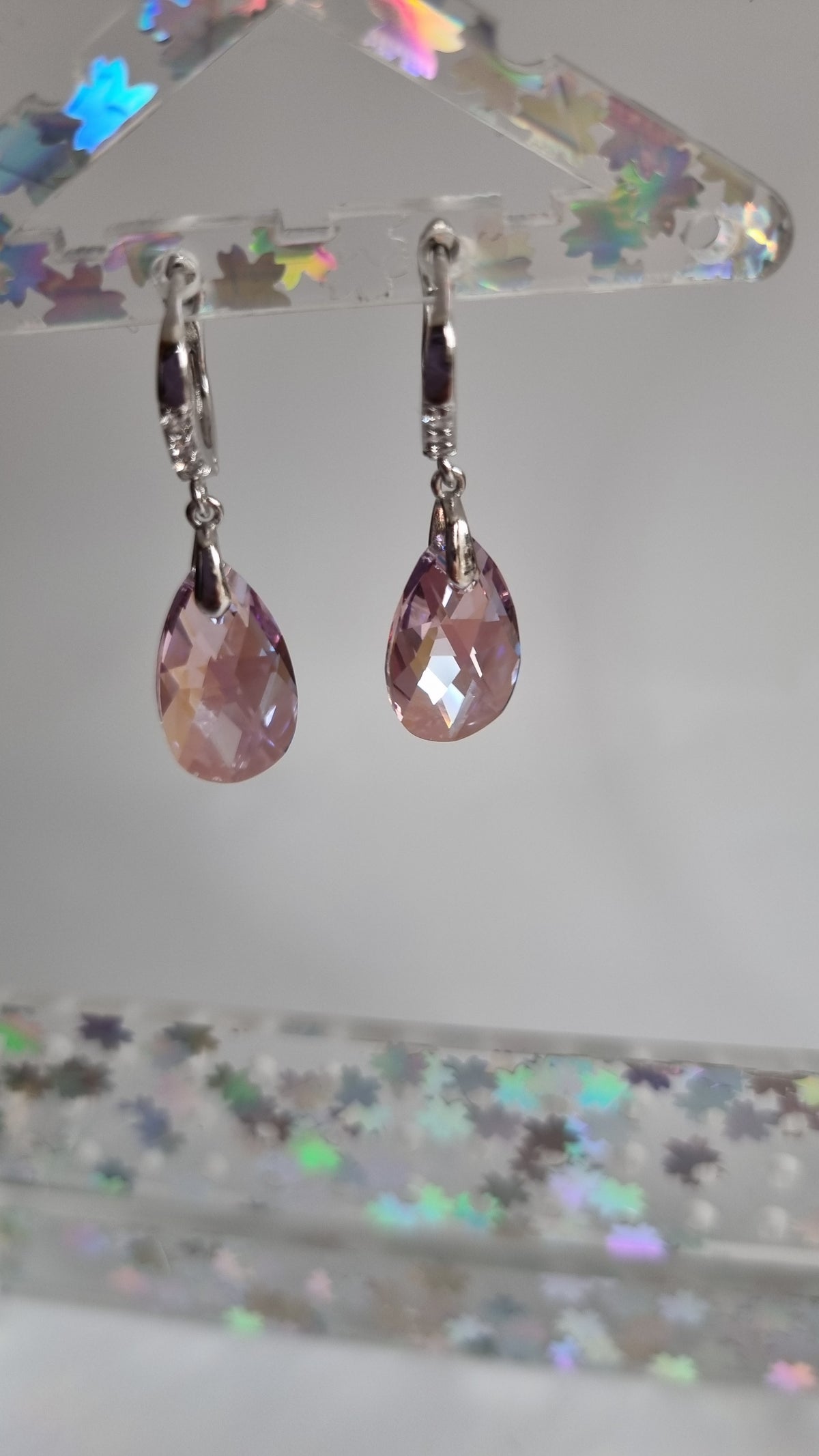 Swarovski krištolo tamsiai rožinės spalvos su Ab auskarais platina dengti auskarai hipoalergiški